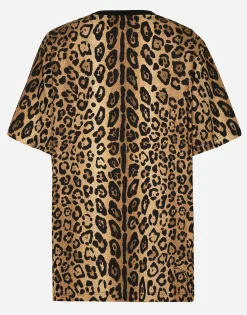 Short-sleeved leopard-print jersey T-shirt