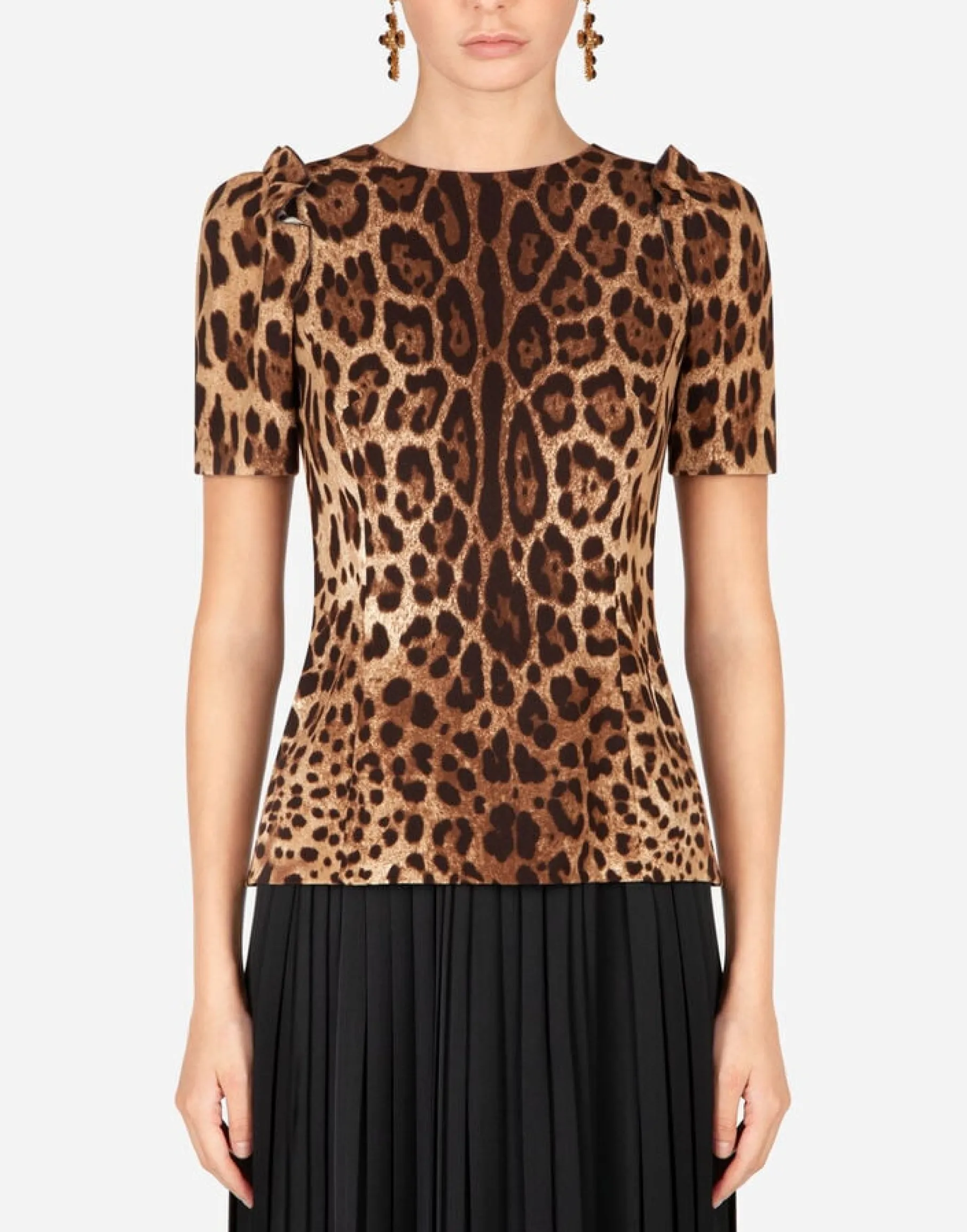 Short-sleeved leopard-print cady top