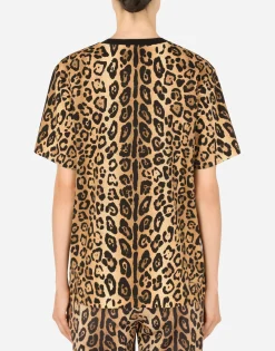 Short-sleeved leopard-print jersey T-shirt