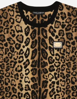 Short-sleeved leopard-print jersey T-shirt