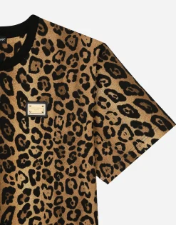 Short-sleeved leopard-print jersey T-shirt