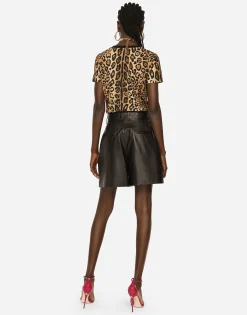 Short-sleeved leopard-print jersey T-shirt