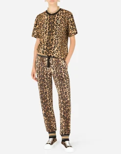 Short-sleeved leopard-print jersey T-shirt