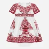 Short-sleeved majolica-print poplin dress
