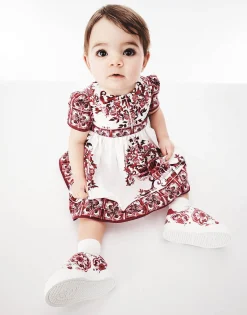 Short-sleeved majolica-print poplin dress