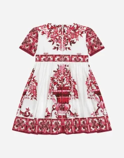 Short-sleeved majolica-print poplin dress