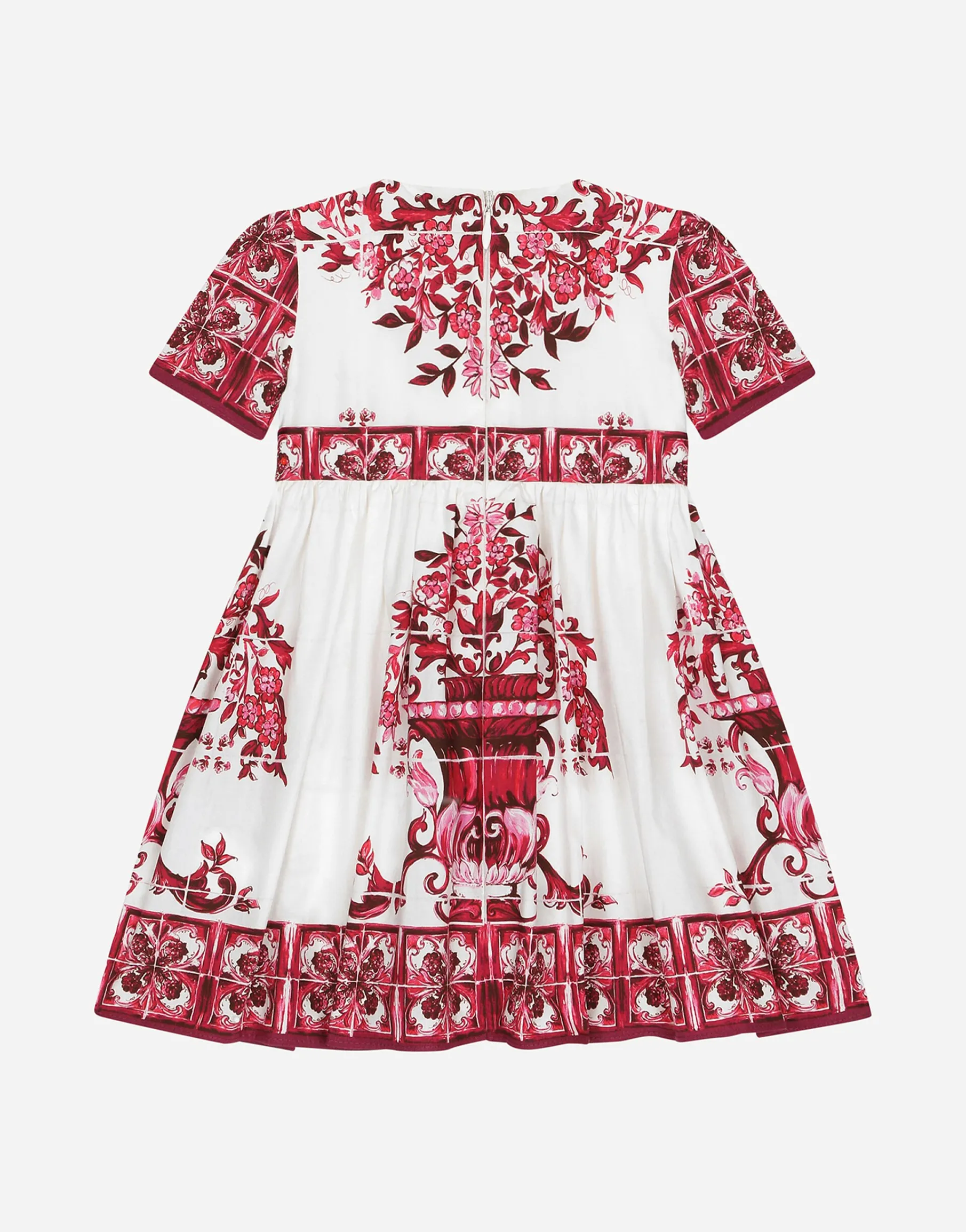 Short-sleeved majolica-print poplin dress