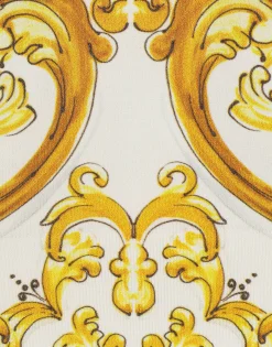 Short-sleeved majolica-print stretch viscose sweater