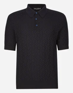 Short-sleeved silk polo-shirt