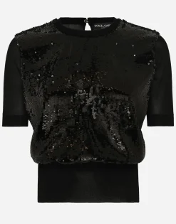 Short-sleeved top with sequin embellishment