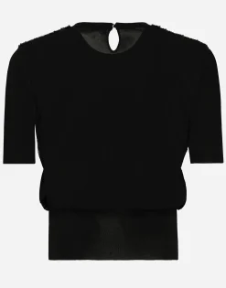 Short-sleeved top with sequin embellishment