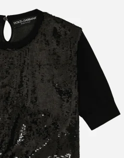 Short-sleeved top with sequin embellishment