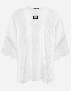 Short-sleeved T-shirt with lace inserts