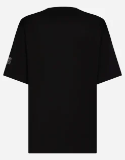 Short-sleeved T-shirt with vertical logo print