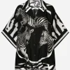 Short-sleeved twill shirt with zebra print