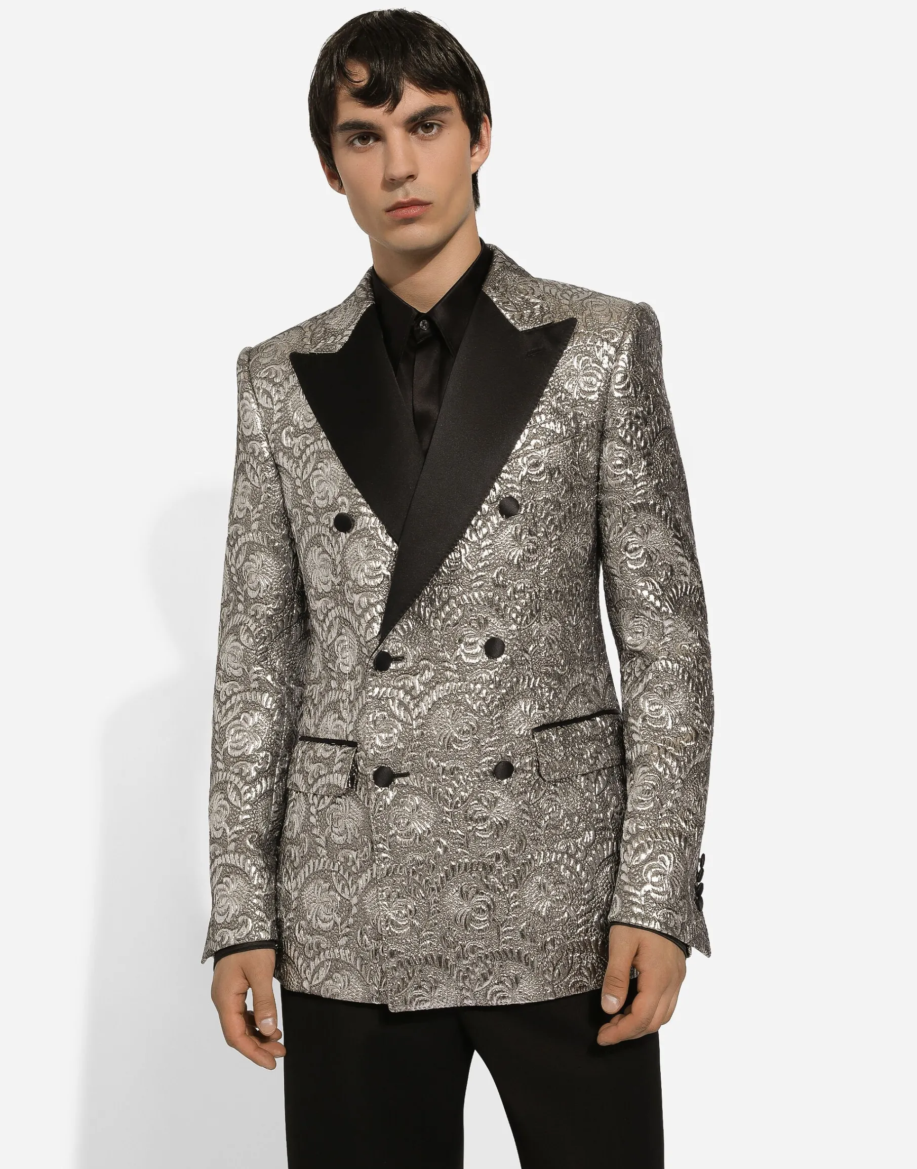 Sicilia double-breasted lamé jacquard tuxedo jacket
