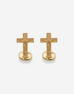 Sicily yellow gold cufflinks featuring a cross