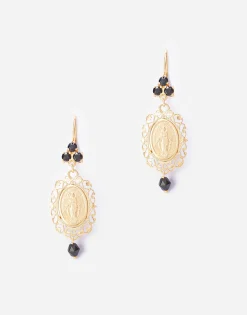 Sicily yellow gold earrings with medal pendant