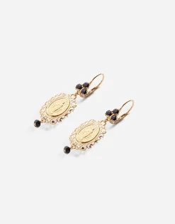Sicily yellow gold earrings with medal pendant