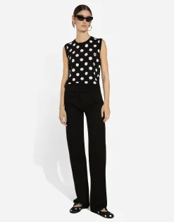 Silk and wool tank top with polka-dot inlay