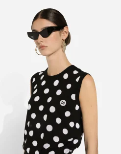 Silk and wool tank top with polka-dot inlay