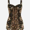 Silk balconette lingerie bodysuit with leopard-print lace details