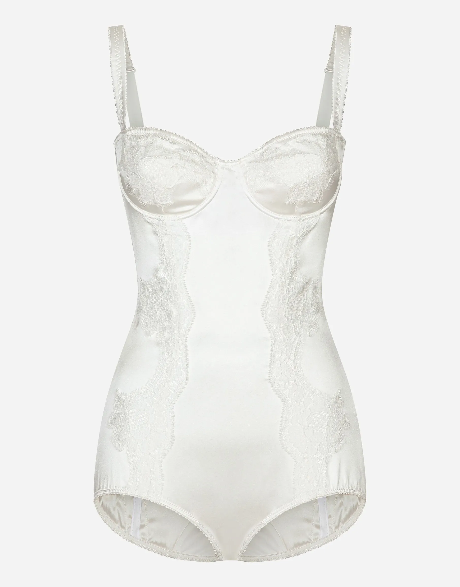 Silk balconette-bra bodysuit with lace detailing