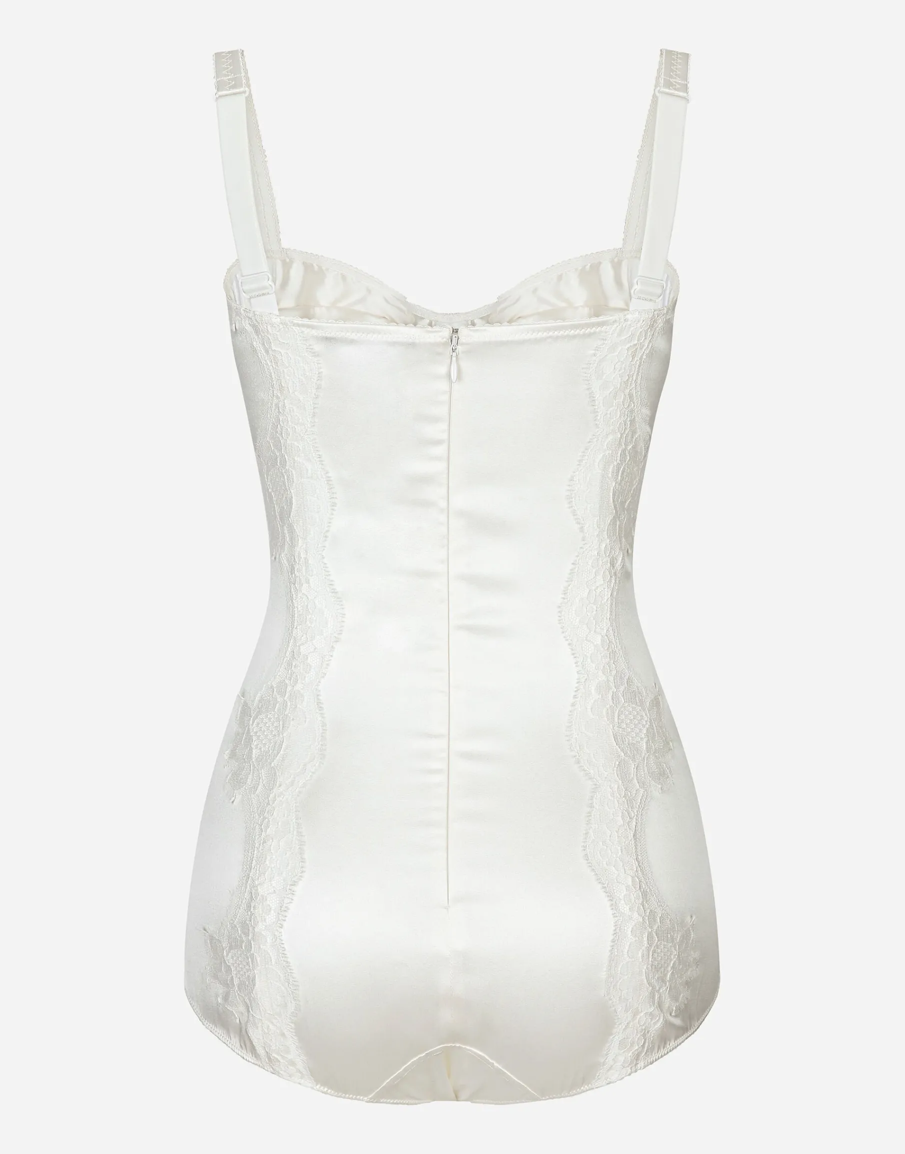 Silk balconette-bra bodysuit with lace detailing