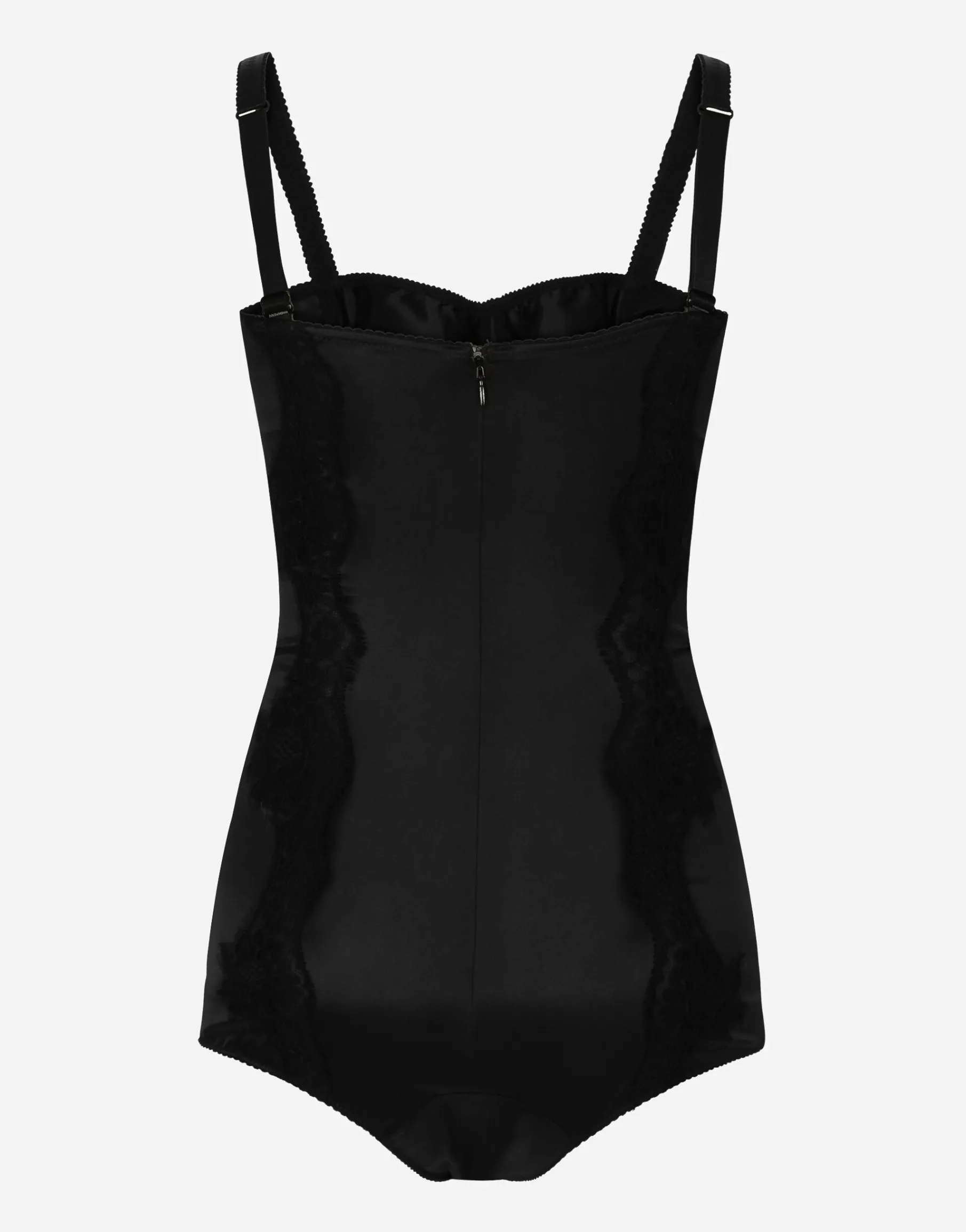 Silk balconette-bra bodysuit with lace detailing