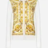Silk cardigan with majolica-print silk twill panel on the front