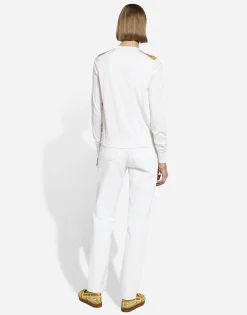 Silk cardigan with majolica-print silk twill panel on the front