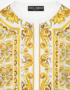 Silk cardigan with majolica-print silk twill panel on the front