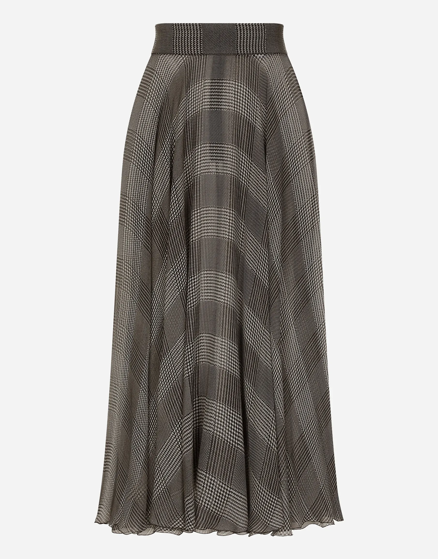 Silk chiffon calf-length circle skirt with glen plaid print