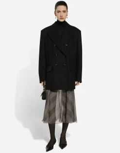 Silk chiffon calf-length circle skirt with glen plaid print