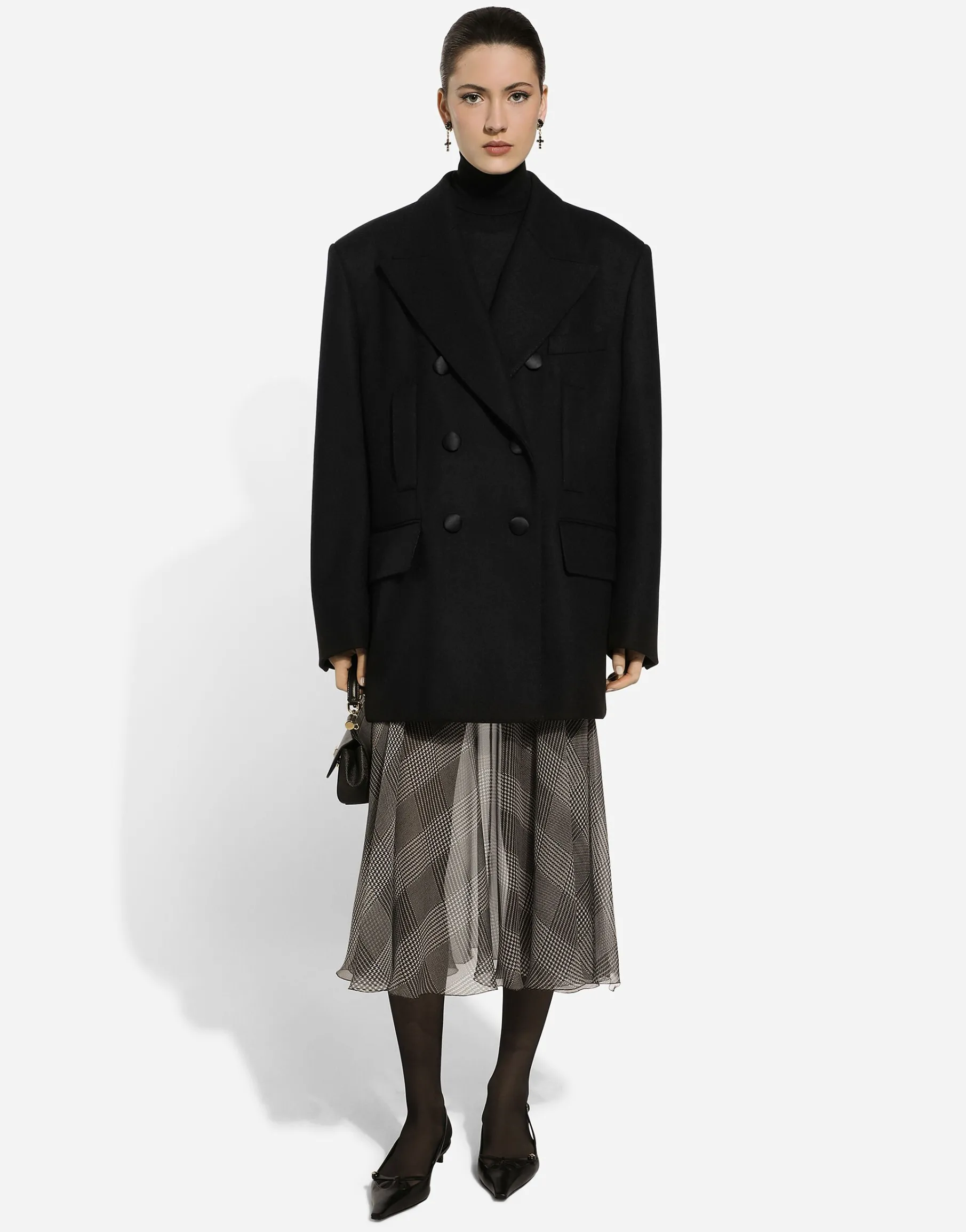 Silk chiffon calf-length circle skirt with glen plaid print