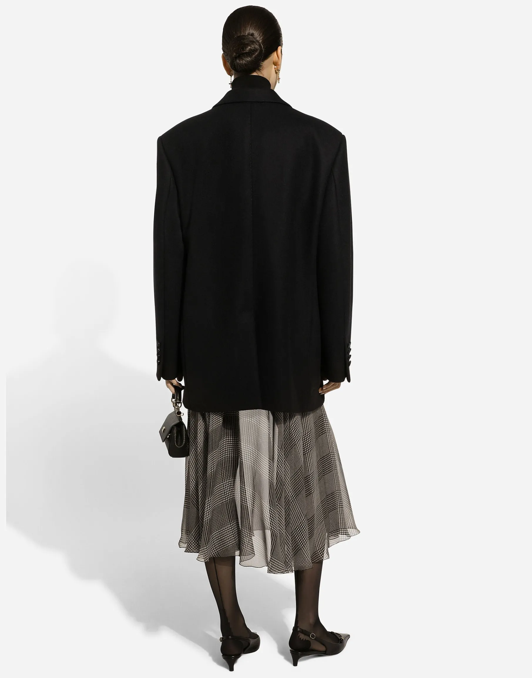 Silk chiffon calf-length circle skirt with glen plaid print