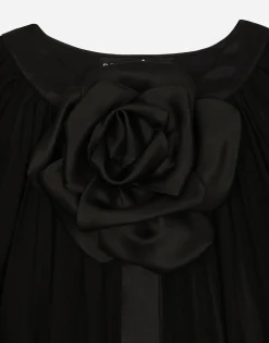 Silk chiffon cape with flower appliqué