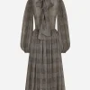 Silk chiffon dress with glen plaid print