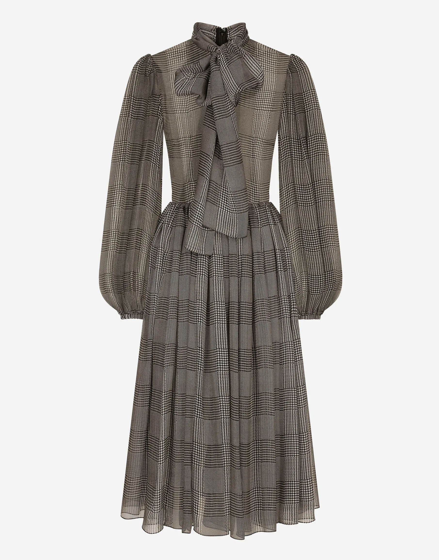 Silk chiffon dress with glen plaid print