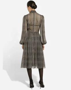 Silk chiffon dress with glen plaid print
