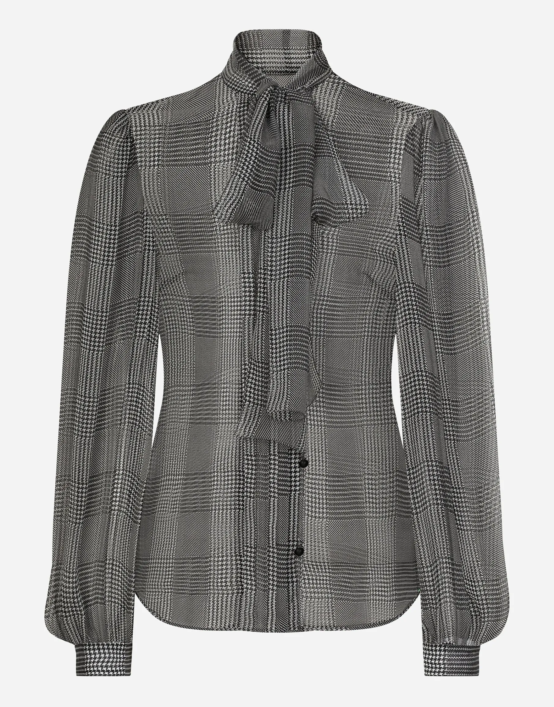 Silk chiffon shirt with glen plaid print