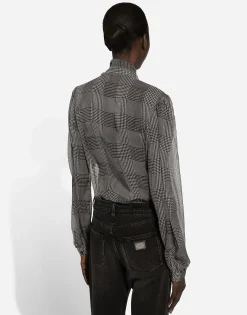 Silk chiffon shirt with glen plaid print