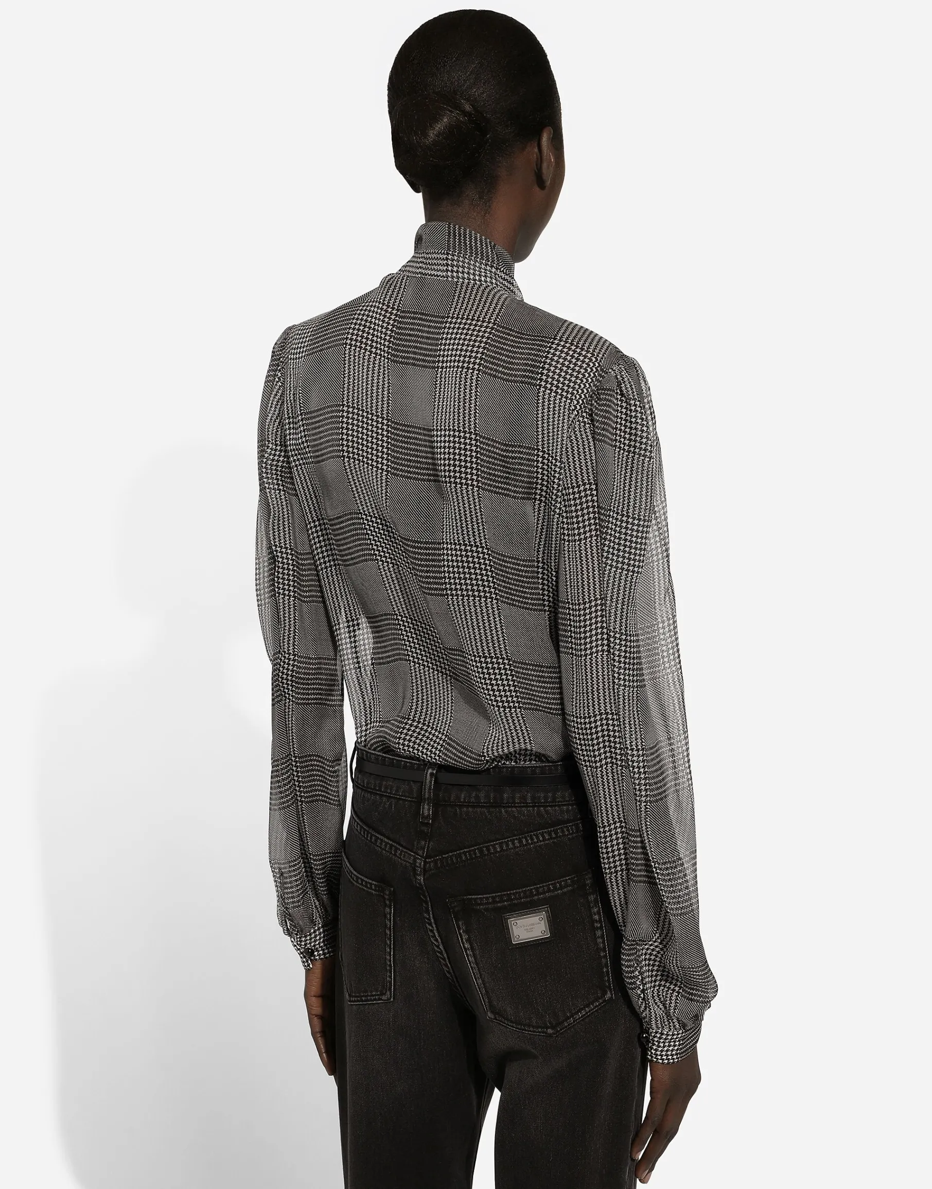 Silk chiffon shirt with glen plaid print