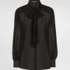 Silk chiffon shirt with pussy-bow