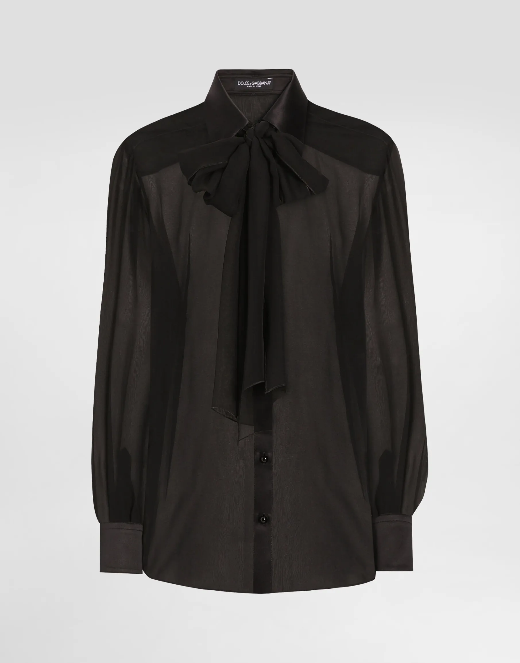 Silk chiffon shirt with pussy-bow