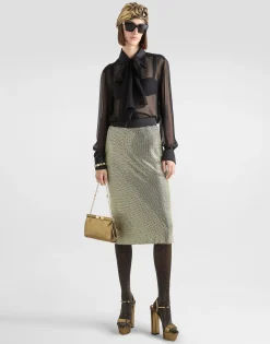 Silk chiffon shirt with pussy-bow