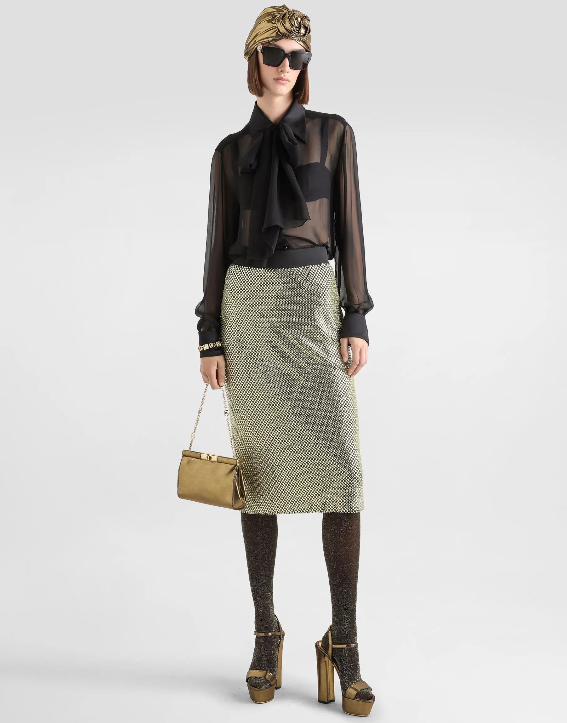 Silk chiffon shirt with pussy-bow