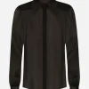 Silk chiffon shirt with satin details