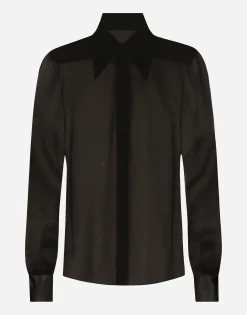 Silk chiffon shirt with satin details