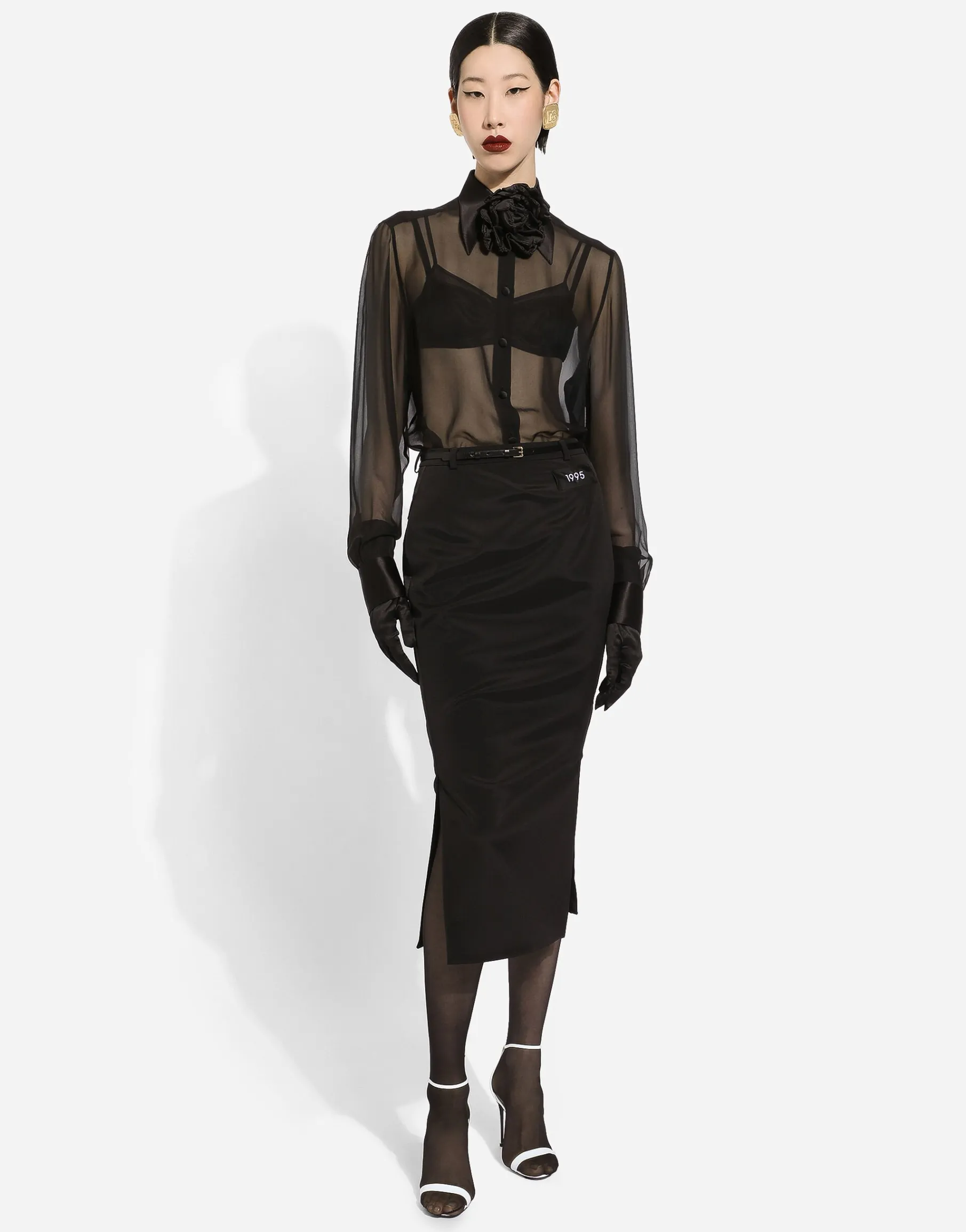 Silk chiffon shirt with satin details